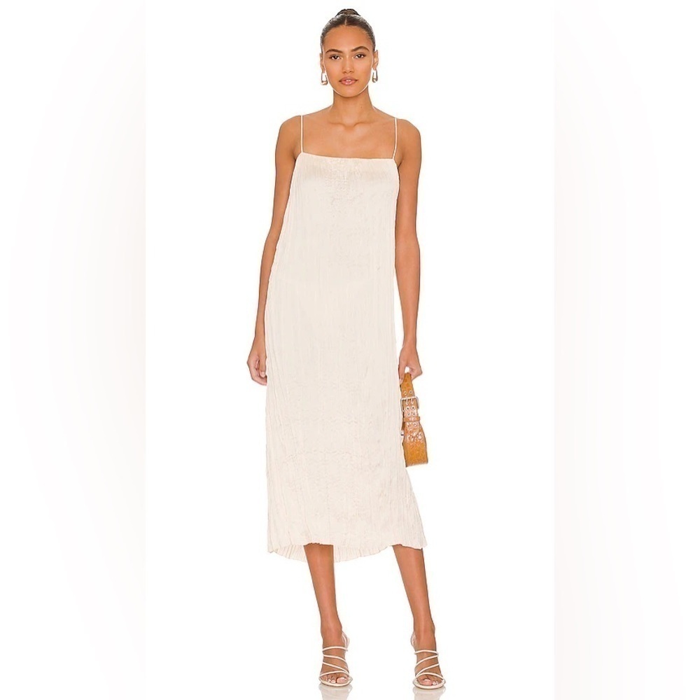 Revolve Weekend Stories Dione Midi Dress in Porcelain Satin Pleated Size Small